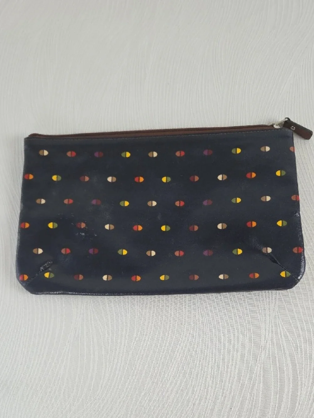 Vintage Fossil Key - Per Navy Multicolor Dot Zip Pouch